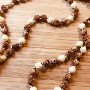 Faux Wood Rose Carved Necklace
